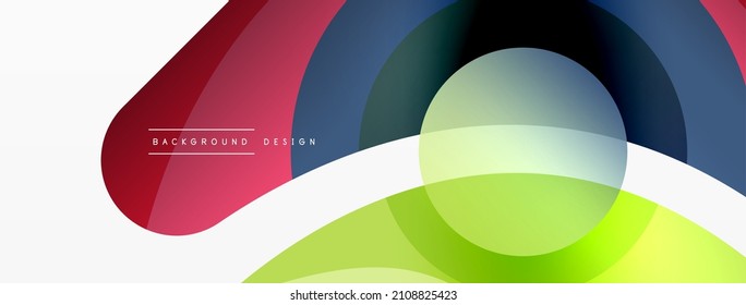 Abstract background with color geometric shapes. Beautiful minimal backdrop with round shapes circles and lines. Geometrical design. Vector illustration