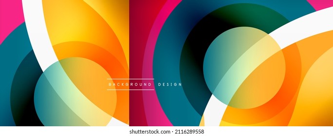 Abstract background with color geometric shapes. Beautiful minimal backdrop with round shapes circles and lines. Geometrical design. Vector illustration