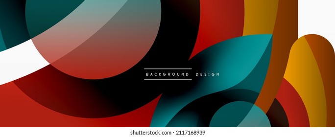 Abstract background with color geometric shapes. Beautiful minimal backdrop with round shapes circles and lines. Geometrical design. Vector illustration