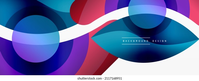 Abstract background with color geometric shapes. Beautiful minimal backdrop with round shapes circles and lines. Geometrical design. Vector illustration