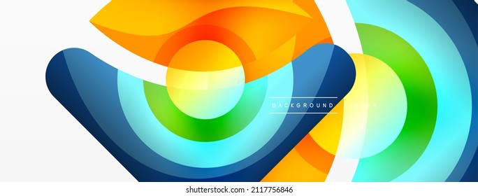 Abstract background with color geometric shapes. Beautiful minimal backdrop with round shapes circles and lines. Geometrical design. Vector illustration