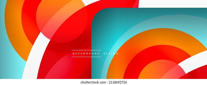 Abstract background with color geometric shapes. Beautiful minimal backdrop with round shapes circles and lines. Geometrical design. Vector illustration