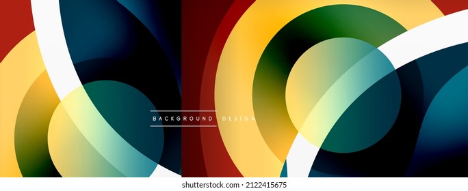 Abstract background with color geometric shapes. Beautiful minimal backdrop with round shapes circles and lines. Geometrical design. Vector illustration