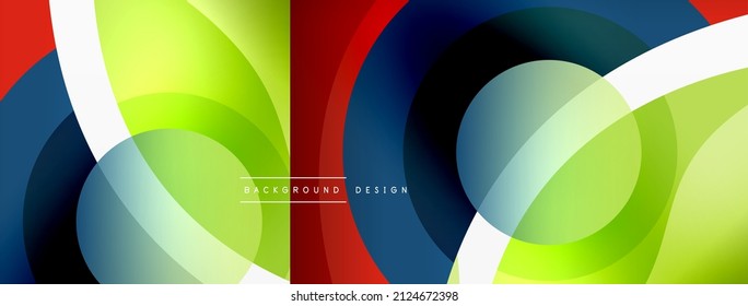 Abstract background with color geometric shapes. Beautiful minimal backdrop with round shapes circles and lines. Geometrical design. Vector illustration