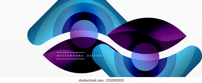 Abstract background with color geometric shapes. Beautiful minimal backdrop with round shapes circles and lines. Geometrical design. Vector illustration