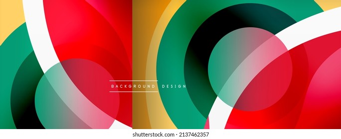 Abstract background with color geometric shapes. Beautiful minimal backdrop with round shapes circles and lines. Geometrical design. Vector illustration