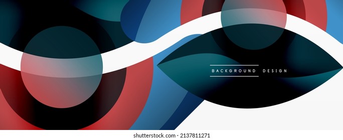 Fondo abstracto con formas geométricas de color. Hermoso fondo mínimo con formas redondeadas, círculos y líneas. Diseño geométrico. Ilustración del vector