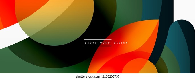 Abstract background with color geometric shapes. Beautiful minimal backdrop with round shapes circles and lines. Geometrical design. Vector illustration