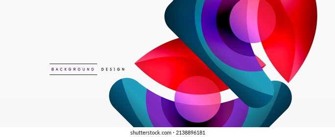 Abstract background with color geometric shapes. Beautiful minimal backdrop with round shapes circles and lines. Geometrical design. Vector illustration