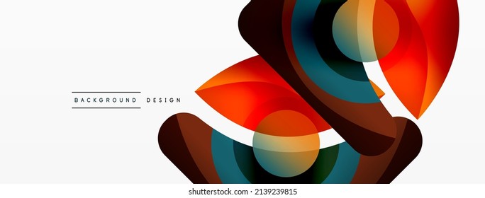 Abstract background with color geometric shapes. Beautiful minimal backdrop with round shapes circles and lines. Geometrical design. Vector illustration