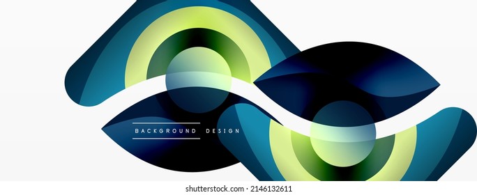 Abstrakter Hintergrund mit geometrischen Farbformen. Schöner minimaler Hintergrund mit runden Formen Kreise und Linien. Geometrisches Design. Vektorgrafik