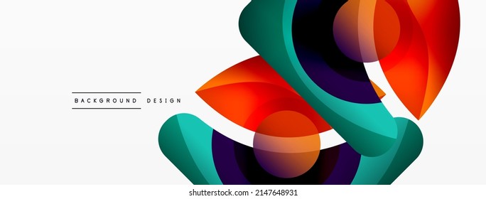 Fondo abstracto con formas geométricas de color. Hermoso fondo mínimo con formas redondeadas, círculos y líneas. Diseño geométrico. Ilustración del vector
