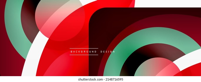 Abstract background with color geometric shapes. Beautiful minimal backdrop with round shapes circles and lines. Geometrical design. Vector illustration