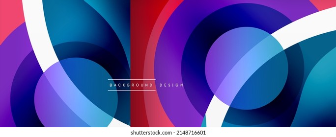 Abstract background with color geometric shapes. Beautiful minimal backdrop with round shapes circles and lines. Geometrical design. Vector illustration