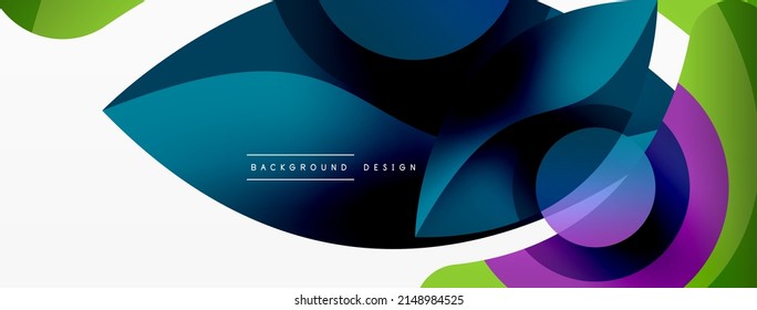 Abstract background with color geometric shapes. Beautiful minimal backdrop with round shapes circles and lines. Geometrical design. Vector illustration