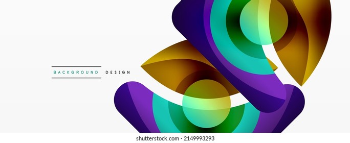 Abstract background with color geometric shapes. Beautiful minimal backdrop with round shapes circles and lines. Geometrical design. Vector illustration