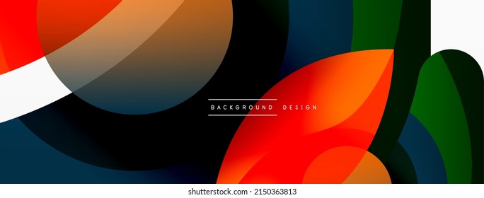 Abstract background with color geometric shapes. Beautiful minimal backdrop with round shapes circles and lines. Geometrical design. Vector illustration