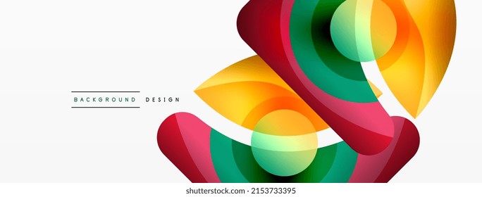 Abstract background with color geometric shapes. Beautiful minimal backdrop with round shapes circles and lines. Geometrical design. Vector illustration