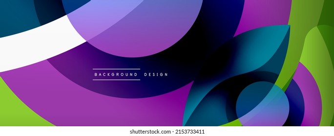 Abstract background with color geometric shapes. Beautiful minimal backdrop with round shapes circles and lines. Geometrical design. Vector illustration