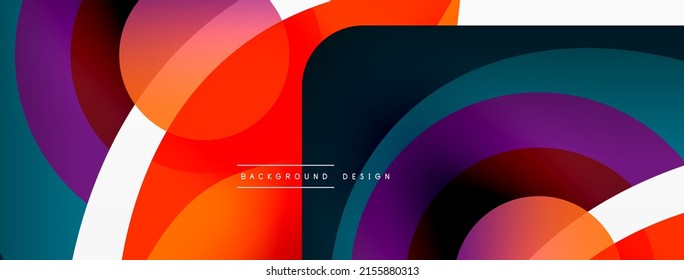 Abstract background with color geometric shapes. Beautiful minimal backdrop with round shapes circles and lines. Geometrical design. Vector illustration