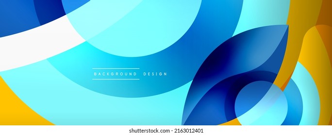 Abstract background with color geometric shapes. Beautiful minimal backdrop with round shapes circles and lines. Geometrical design. Vector illustration