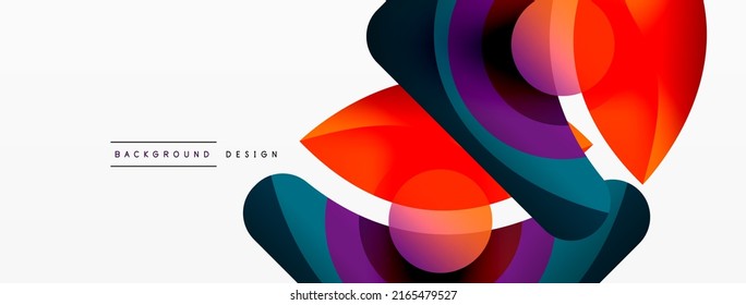 Abstract background with color geometric shapes. Beautiful minimal backdrop with round shapes circles and lines. Geometrical design. Vector illustration