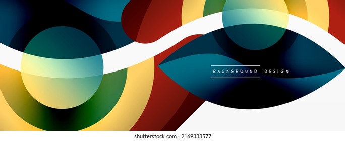 Abstract background with color geometric shapes. Beautiful minimal backdrop with round shapes circles and lines. Geometrical design. Vector illustration