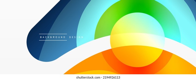 Abstract background with color geometric shapes. Beautiful minimal backdrop with round shapes circles and lines. Geometrical design. Vector illustration