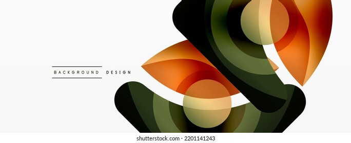 Abstract background with color geometric shapes. Beautiful minimal backdrop with round shapes circles and lines. Geometrical design. Vector illustration