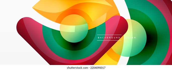 Abstract background with color geometric shapes. Beautiful minimal backdrop with round shapes circles and lines. Geometrical design. Vector illustration