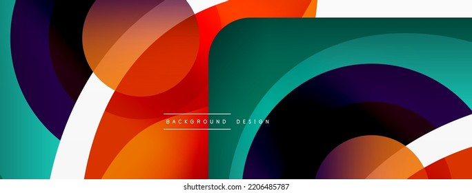 Abstract background with color geometric shapes. Beautiful minimal backdrop with round shapes circles and lines. Geometrical design. Vector illustration