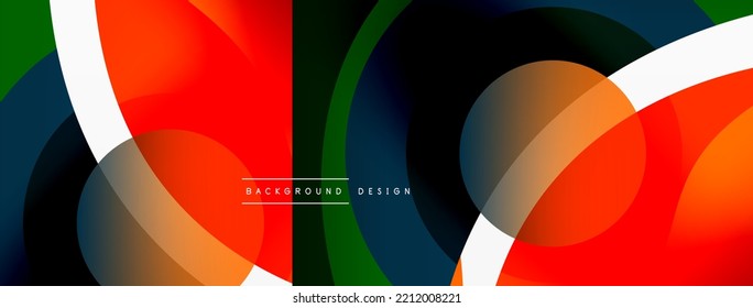 Abstract background with color geometric shapes. Beautiful minimal backdrop with round shapes circles and lines. Geometrical design. Vector illustration