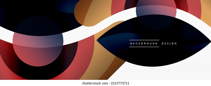Abstract background with color geometric shapes. Beautiful minimal backdrop with round shapes circles and lines. Geometrical design. Vector illustration