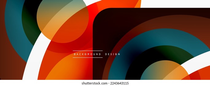 Abstract background with color geometric shapes. Beautiful minimal backdrop with round shapes circles and lines. Geometrical design. Vector illustration