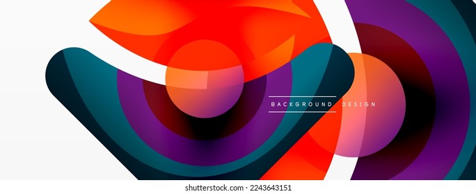 Abstract background with color geometric shapes. Beautiful minimal backdrop with round shapes circles and lines. Geometrical design. Vector illustration