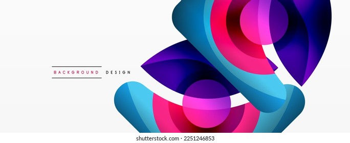 Abstract background with color geometric shapes. Beautiful minimal backdrop with round shapes circles and lines. Geometrical design. Vector illustration