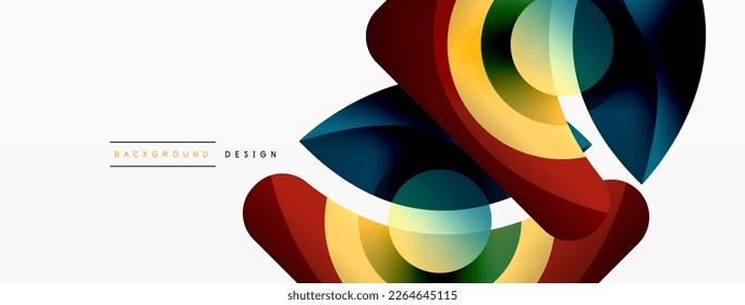 Abstract background with color geometric shapes. Beautiful minimal backdrop with round shapes circles and lines. Geometrical design. Vector illustration