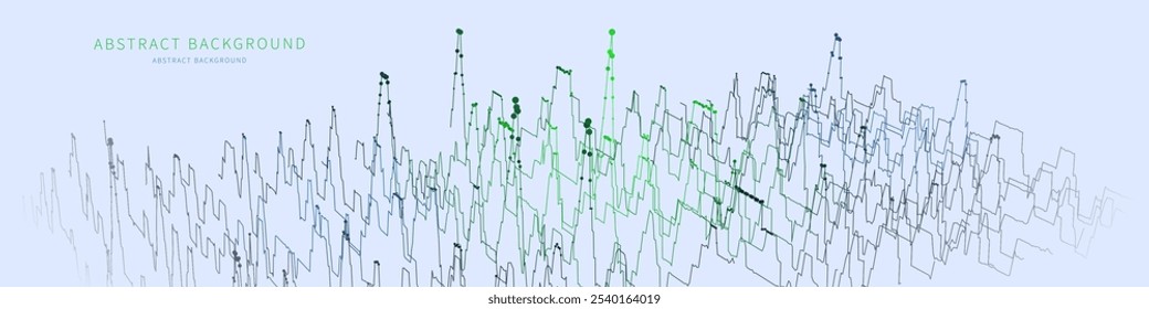 Abstrakter Hintergrundfarbgraph von Linien und Punkten in wellenförmigen Farbrasterdaten auf Weiß. Technologiekonzept für virtuelle Daten.  Banner für die Datenanalyse in Wirtschaft, Wissenschaft und Technologie. Big Data.