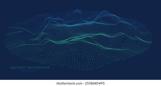 Abstract  background color graph from lines  in wavy grid data on blue. Technology concept virtual  data.  Banner for business, science and technology data analytics. Big Data.