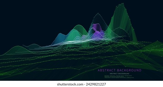 Abstract  background color graph  in net from dots and noisy net on dark. Technology wireframe concept data plexus in virtual space. Banner for business, science and technology data analytics. Big Dat