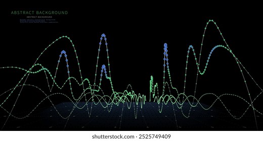 Gráfico de color de fondo Abstractas de puntos en datos de curvas. Concepto de Tecnología de datos de puntos virtuales.  Anuncio para el análisis de datos de negocios, ciencia y tecnología. Big Data.