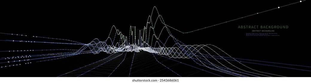 Abstract  background color graph from points in wavy grid data on black. Technology concept virtual points data.  Banner for business, science and technology data analytics. Big Data.
