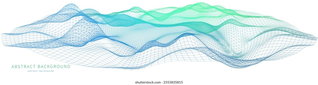 Abstract background color graph wavy wire frame grid data isolated. Technology concept virtual data. Banner for business, science and technology data analytics. Big Data.