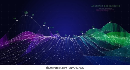 Abstract  background with color grid and data on dark blue. Technology 3d concept. Visual presentation analysis of graph data. Big data.  Banner for business, science and technology data analytics.