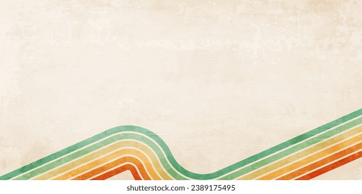 Abstract background of color lines in 70s Retro style. Vintage colourful stripes banner for Postcard, Social Media Banner, Brochure Poster Design or Background. Vector pattern
