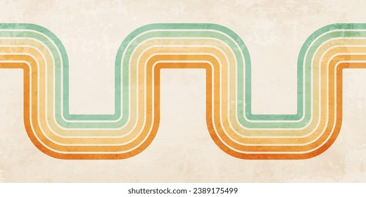 Abstract background of color lines in 70s Retro style. Vintage colourful stripes banner for Postcard, Social Media Banner, Brochure Poster Design or Background. Vector pattern