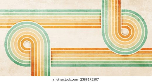 Abstract background of color lines in 70s Retro style. Vintage colourful stripes banner for Postcard, Social Media Banner, Brochure Poster Design or Background. Vector pattern