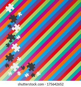 abstract background with color lines and black and white puzzle pieces