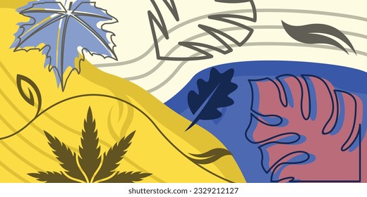 Abstract background color nature leaves and line simple illustration template