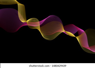 Abstract background with color ribbons, vector waves illustration. 3d rendering of a colorful transparent computer generated cloth. 